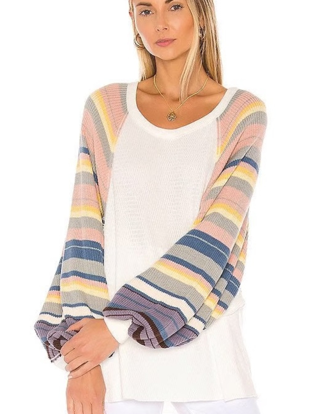 Free People We The Free Rainbow Dreams Striped Top in White